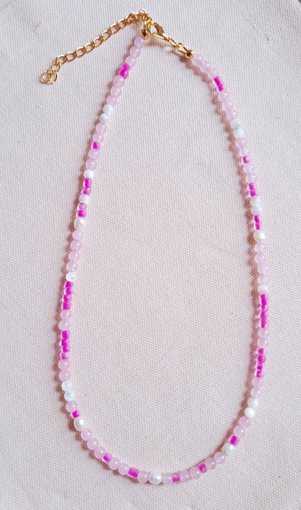 SSF - Rose Pink Jade and Pearl Necklace