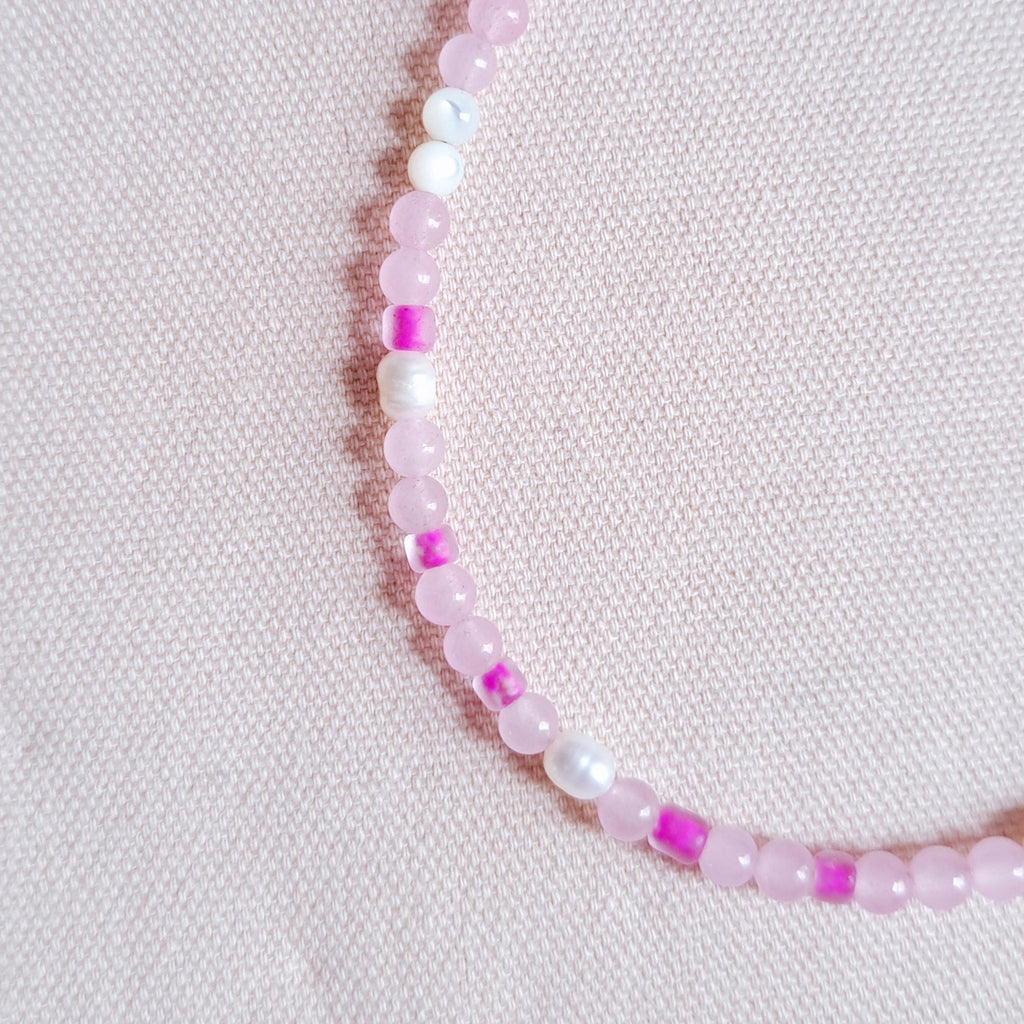 SSF - Rose Pink Jade and Pearl Necklace